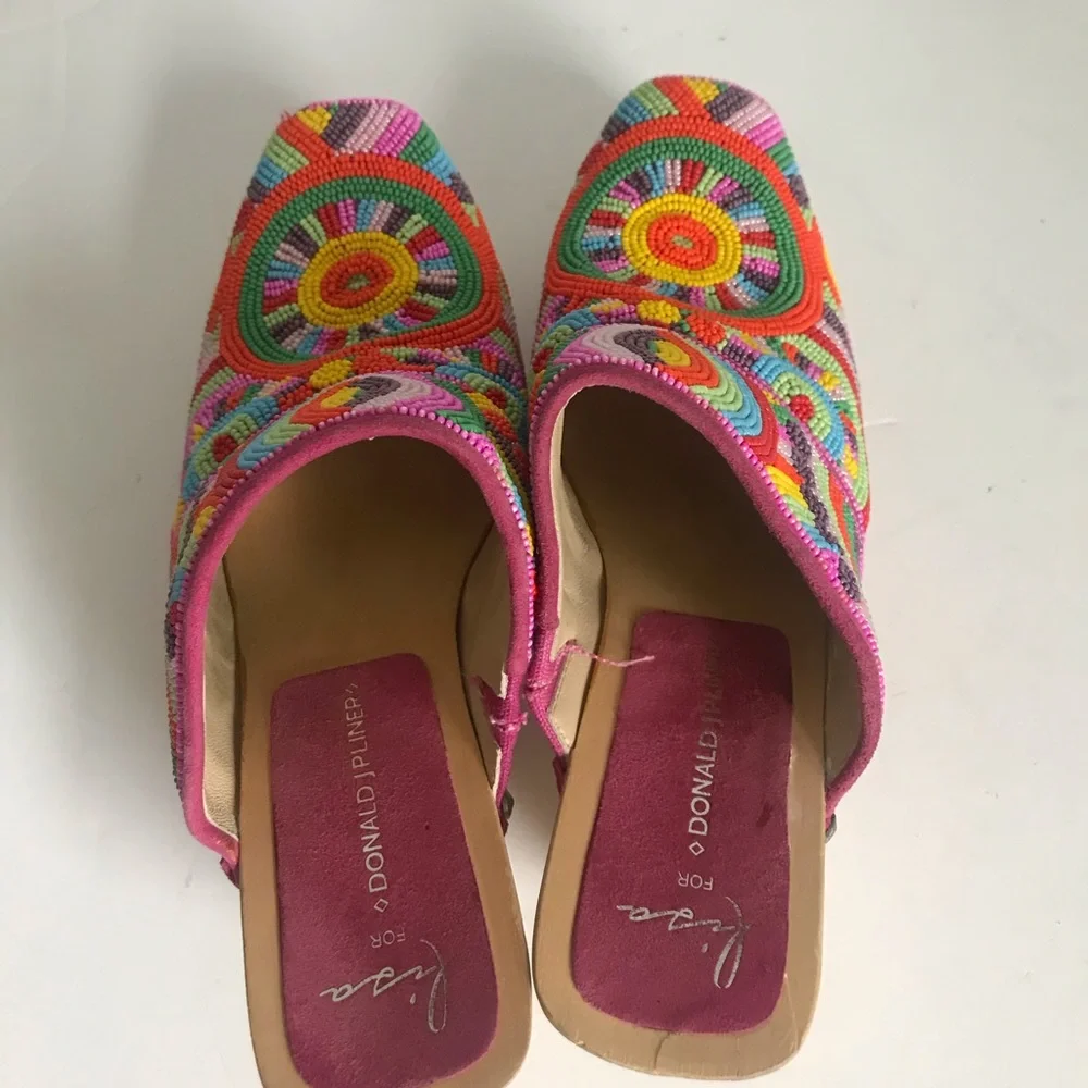 Lisa for Donald J. Pliner Exquisite Hand-Beaded Multicolor Platform Clogs